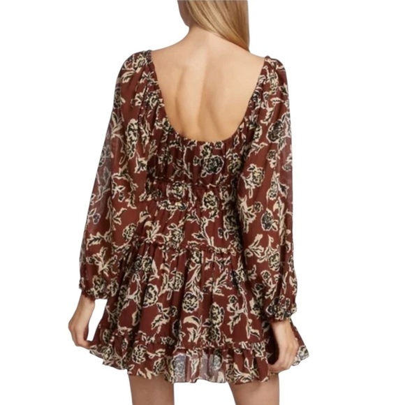 TANYA TAYLOR Edita Crinkled Puff-Sleeve Tiered Mini Dress - Picture 3 of 12